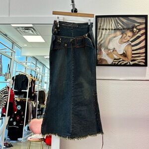 Denim Belted Maxi Skirt